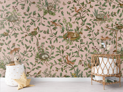 Playful Woods - pink luxury wallpaper in kids room interior — Artehub Egypt