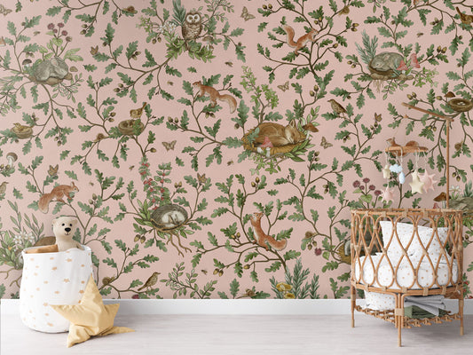 Playful Woods - pink luxury wallpaper in kids room interior — Artehub Egypt