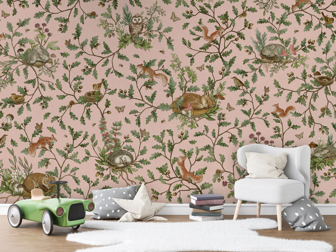 Playful Woods - pink luxury wallpaper in kids room interior — Artehub Egypt