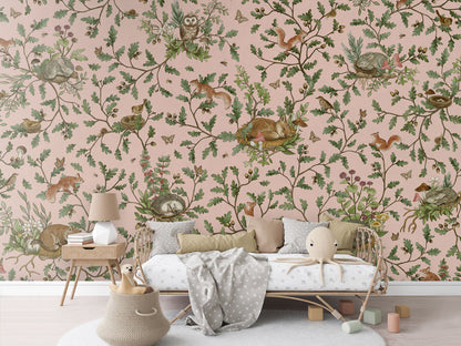 Playful Woods - pink luxury wallpaper in kids room interior — Artehub Egypt