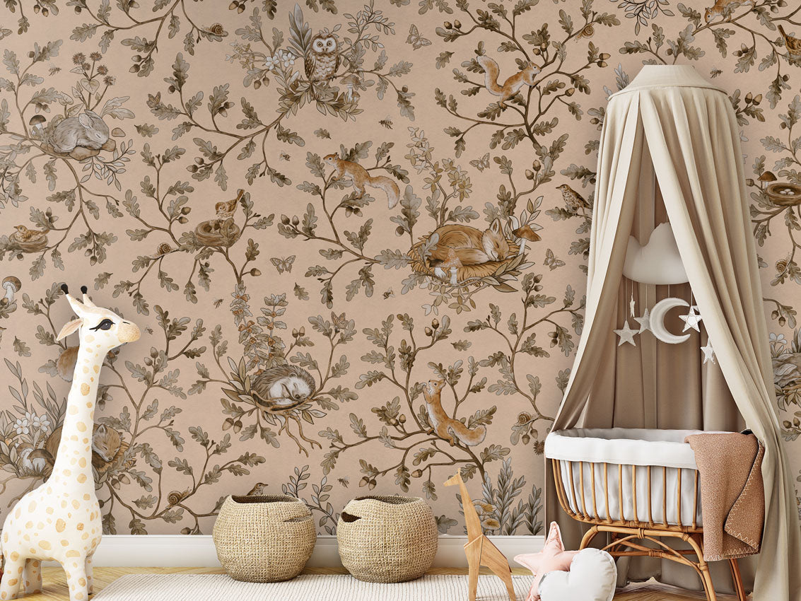 Playful Woods - Vintage - beige luxury wallpaper in kids room interior — Artehub Egypt