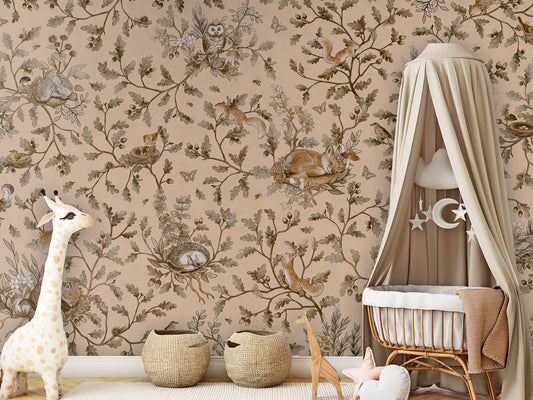 Playful Woods - Vintage - beige luxury wallpaper in kids room interior — Artehub Egypt