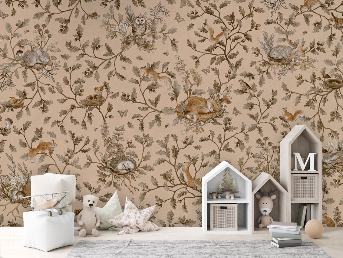 Playful Woods - Vintage - beige luxury wallpaper in kids room interior — Artehub Egypt