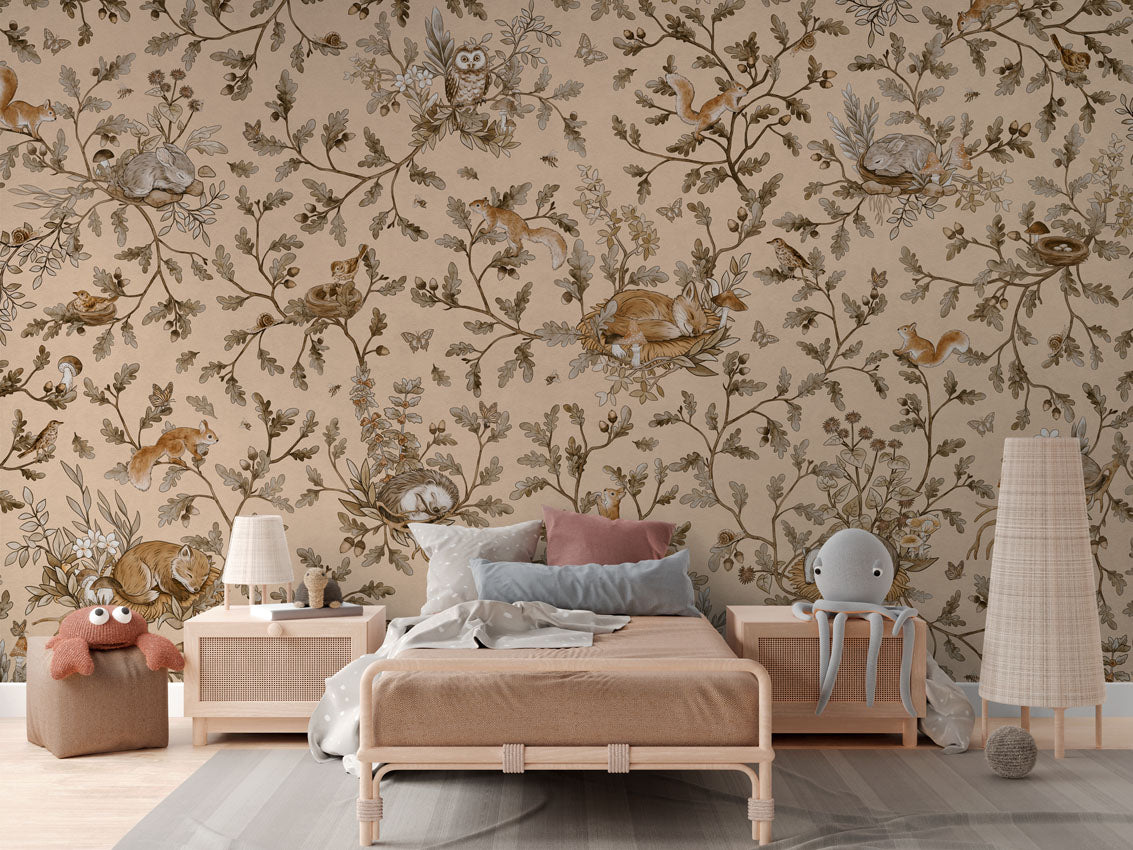 Playful Woods - Vintage - beige luxury wallpaper in kids room interior — Artehub Egypt