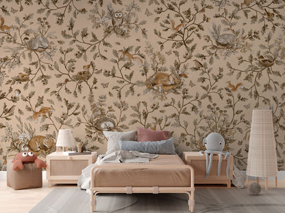 Playful Woods - Vintage - beige luxury wallpaper in kids room interior — Artehub Egypt