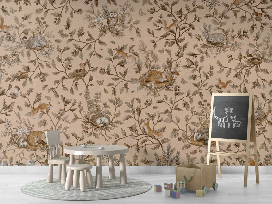 Playful Woods - Vintage - beige luxury wallpaper in kids room interior — Artehub Egypt