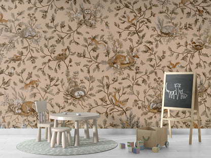 Playful Woods - Vintage - beige luxury wallpaper in kids room interior — Artehub Egypt