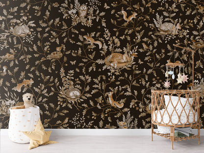 Playful Woods - Vintage - black luxury wallpaper in kids room interior — Artehub Egypt