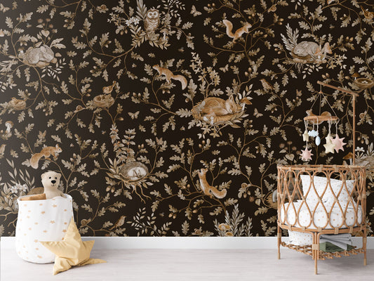 Playful Woods - Vintage - black luxury wallpaper in kids room interior — Artehub Egypt