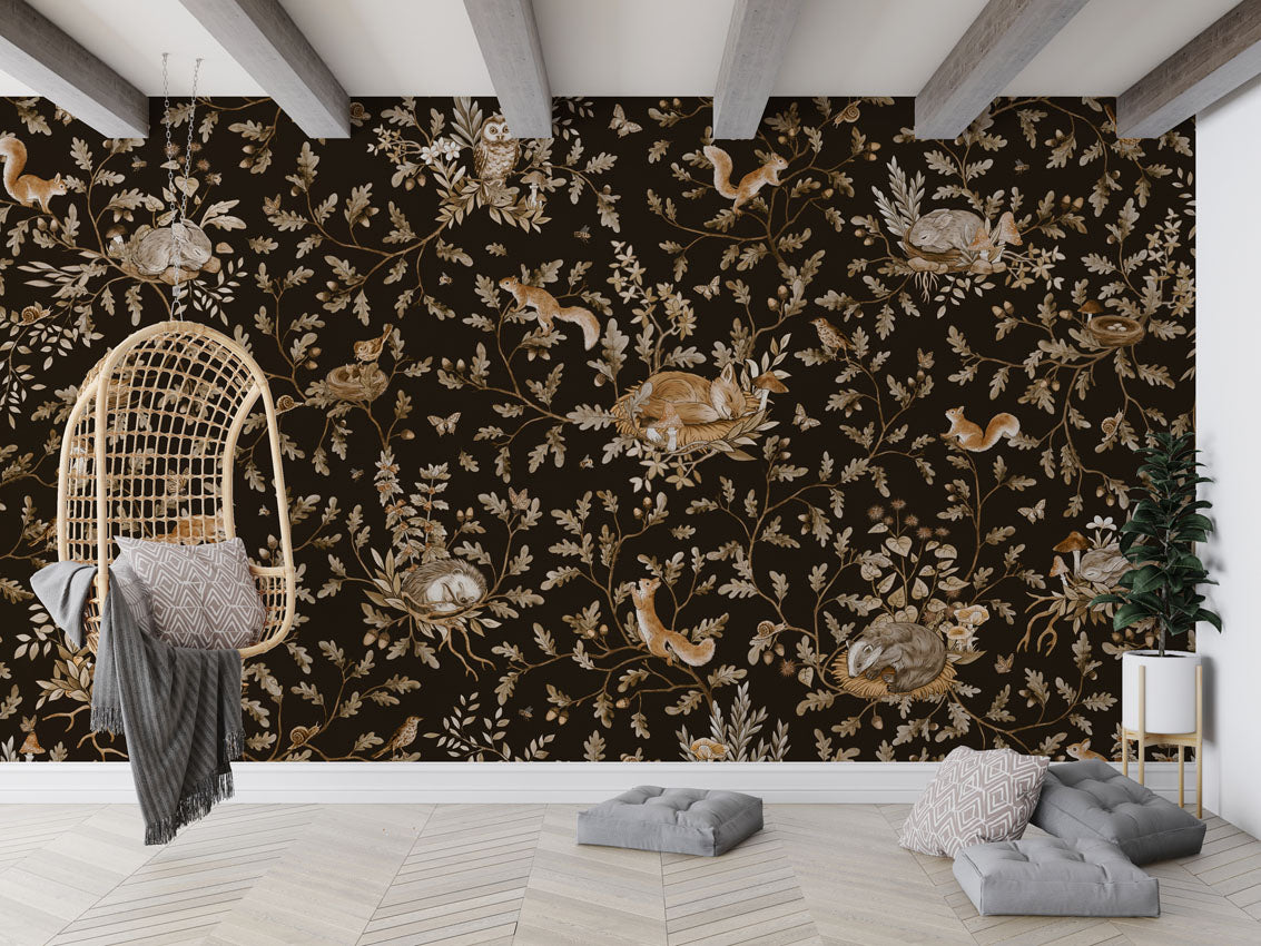 Playful Woods - Vintage - black luxury wallpaper in kids room interior — Artehub Egypt