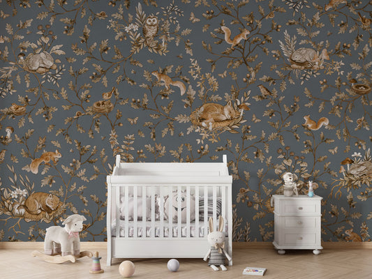 Playful Woods - Vintage - blue luxury wallpaper in kids room interior — Artehub Egypt