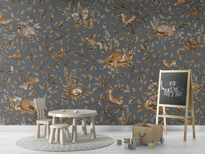 Playful Woods - Vintage - blue luxury wallpaper in kids room interior — Artehub Egypt