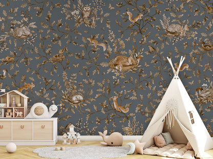 Playful Woods - Vintage - blue luxury wallpaper in kids room interior — Artehub Egypt