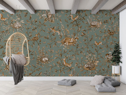 Playful Woods - Vintage - green luxury wallpaper in kids room interior — Artehub Egypt