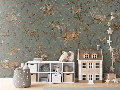 Playful Woods - Vintage - green luxury wallpaper in kids room interior — Artehub Egypt