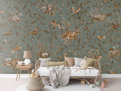 Playful Woods - Vintage - green luxury wallpaper in kids room interior — Artehub Egypt