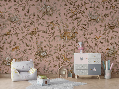 Playful Woods - Vintage - pink luxury wallpaper in kids room interior — Artehub Egypt