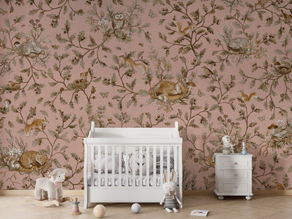 Playful Woods - Vintage - pink luxury wallpaper in kids room interior — Artehub Egypt