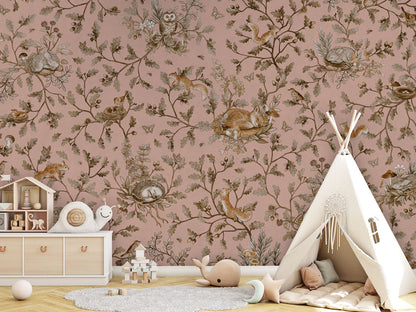Playful Woods - Vintage - pink luxury wallpaper in kids room interior — Artehub Egypt