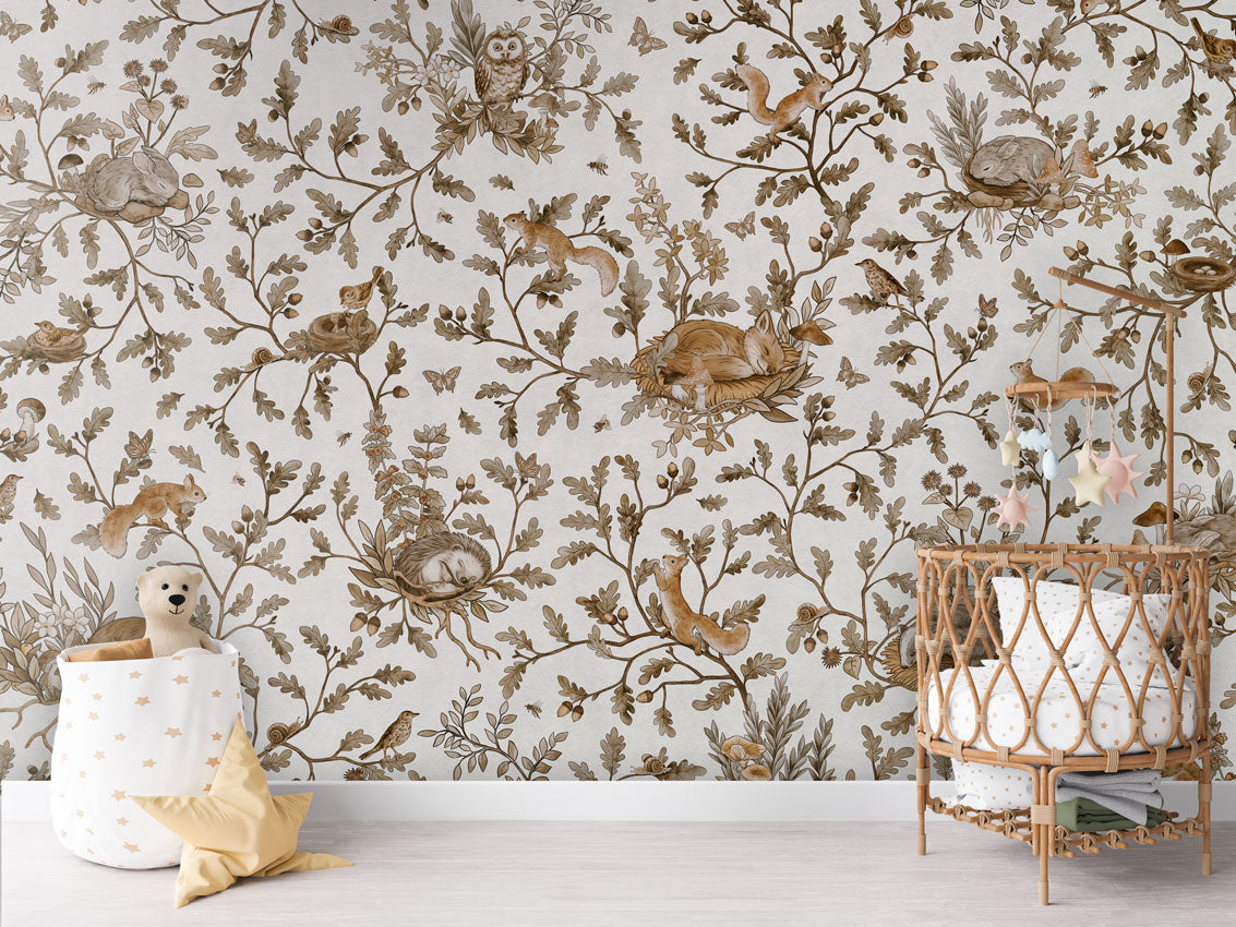 Playful Woods - Vintage - white luxury wallpaper in kids room interior — Artehub Egypt