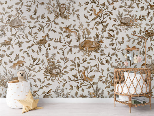 Playful Woods - Vintage - white luxury wallpaper in kids room interior — Artehub Egypt