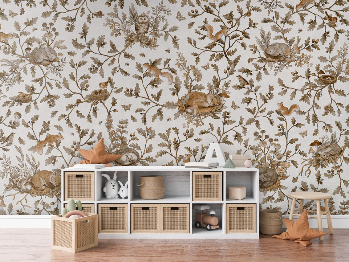 Playful Woods - Vintage - white luxury wallpaper in kids room interior — Artehub Egypt