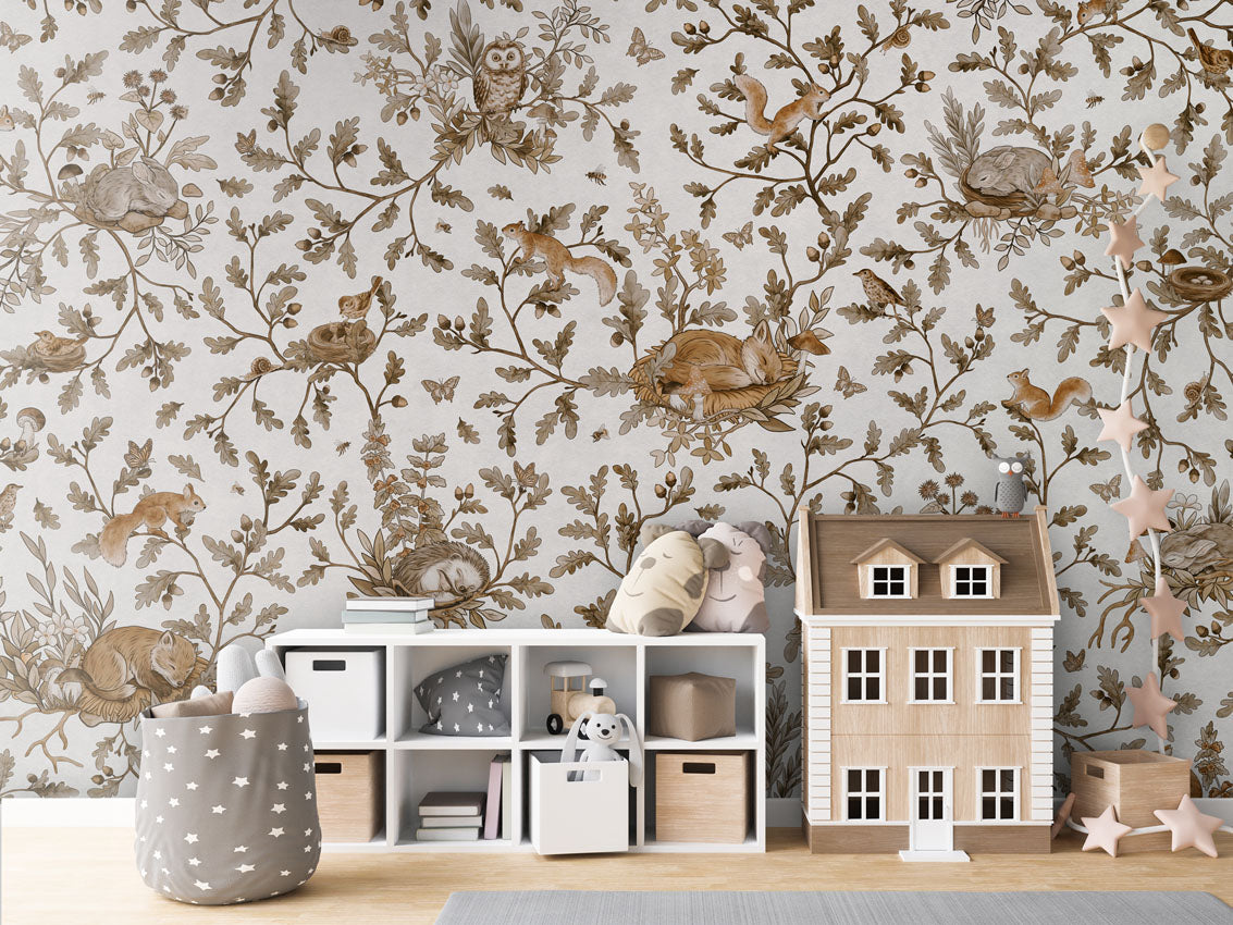 Playful Woods - Vintage - white luxury wallpaper in kids room interior — Artehub Egypt