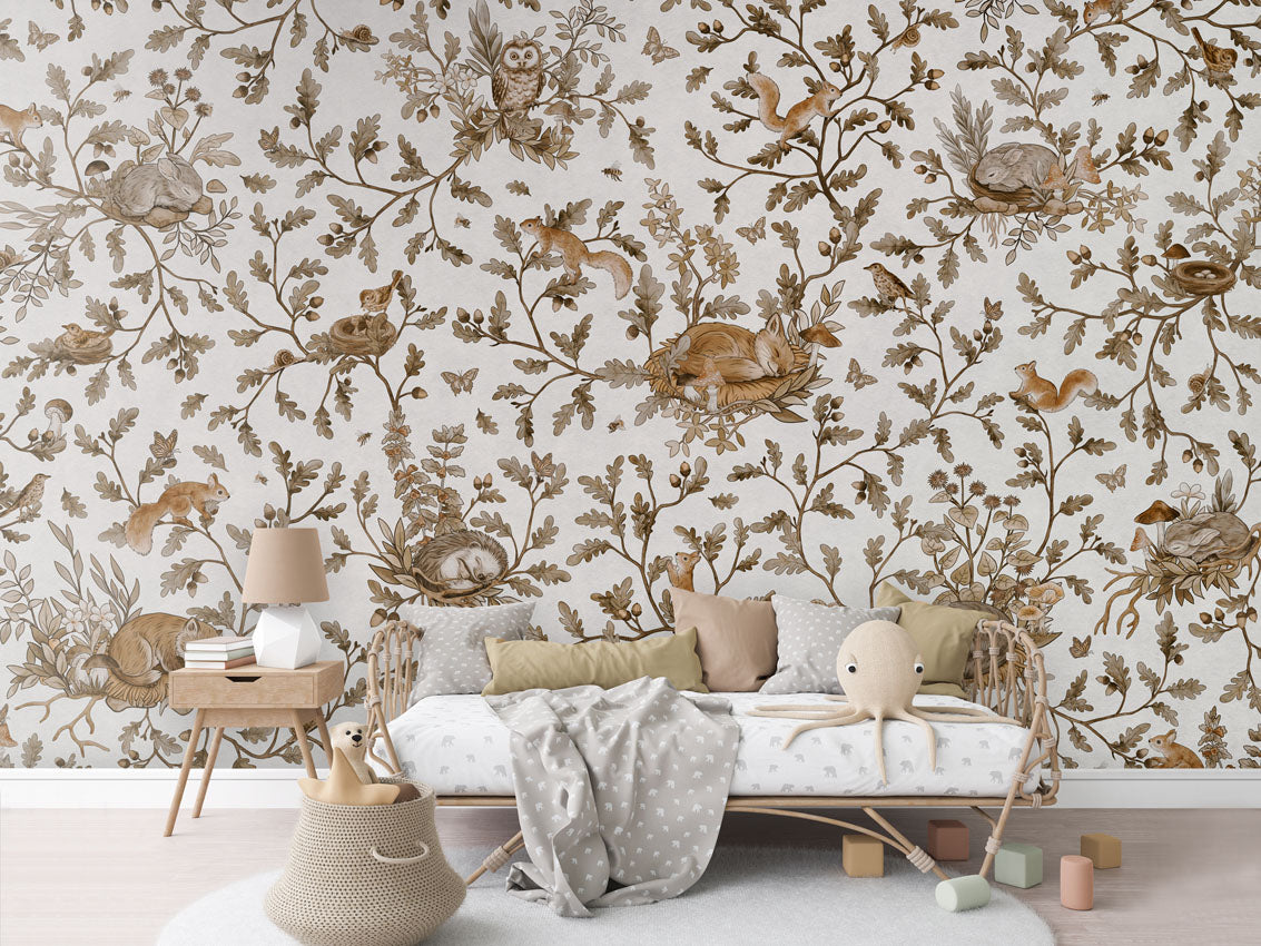 Playful Woods - Vintage - white luxury wallpaper in kids room interior — Artehub Egypt