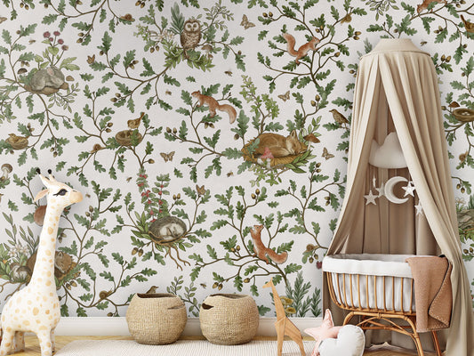 Playful Woods - white luxury wallpaper in kids room interior — Artehub Egypt