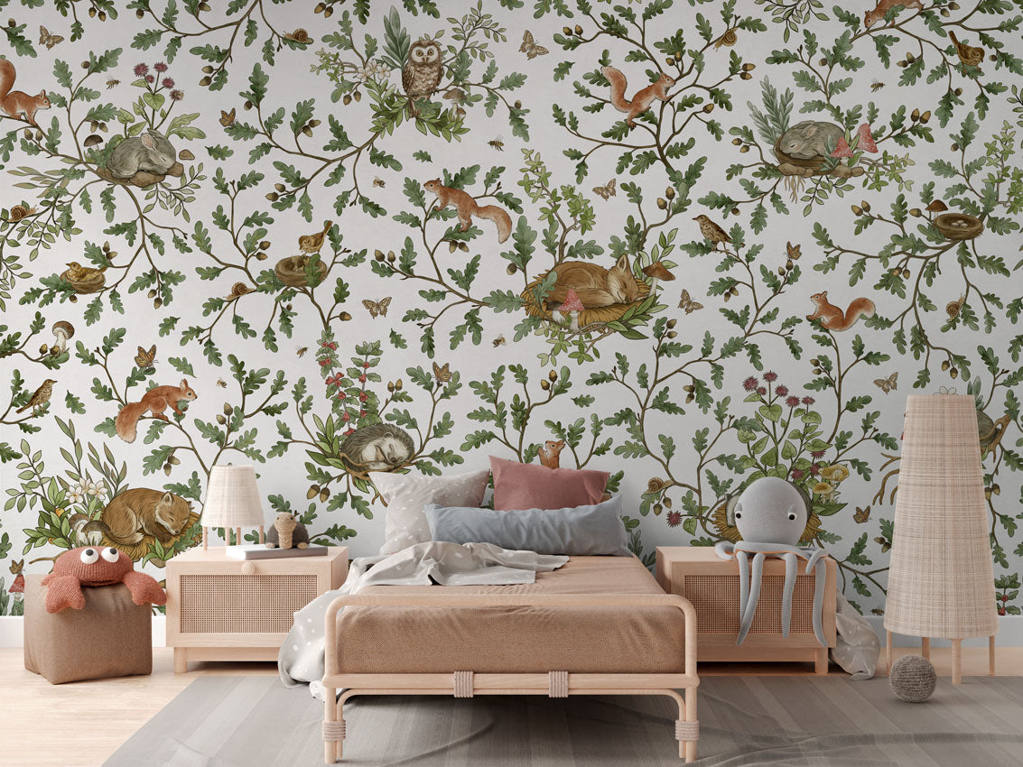 Playful Woods - white luxury wallpaper in kids room interior — Artehub Egypt