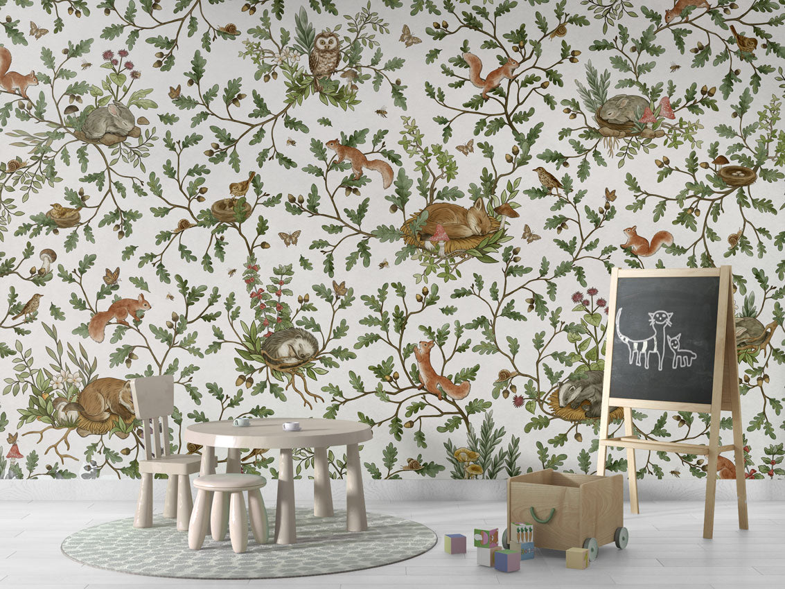 Playful Woods - white luxury wallpaper in kids room interior — Artehub Egypt