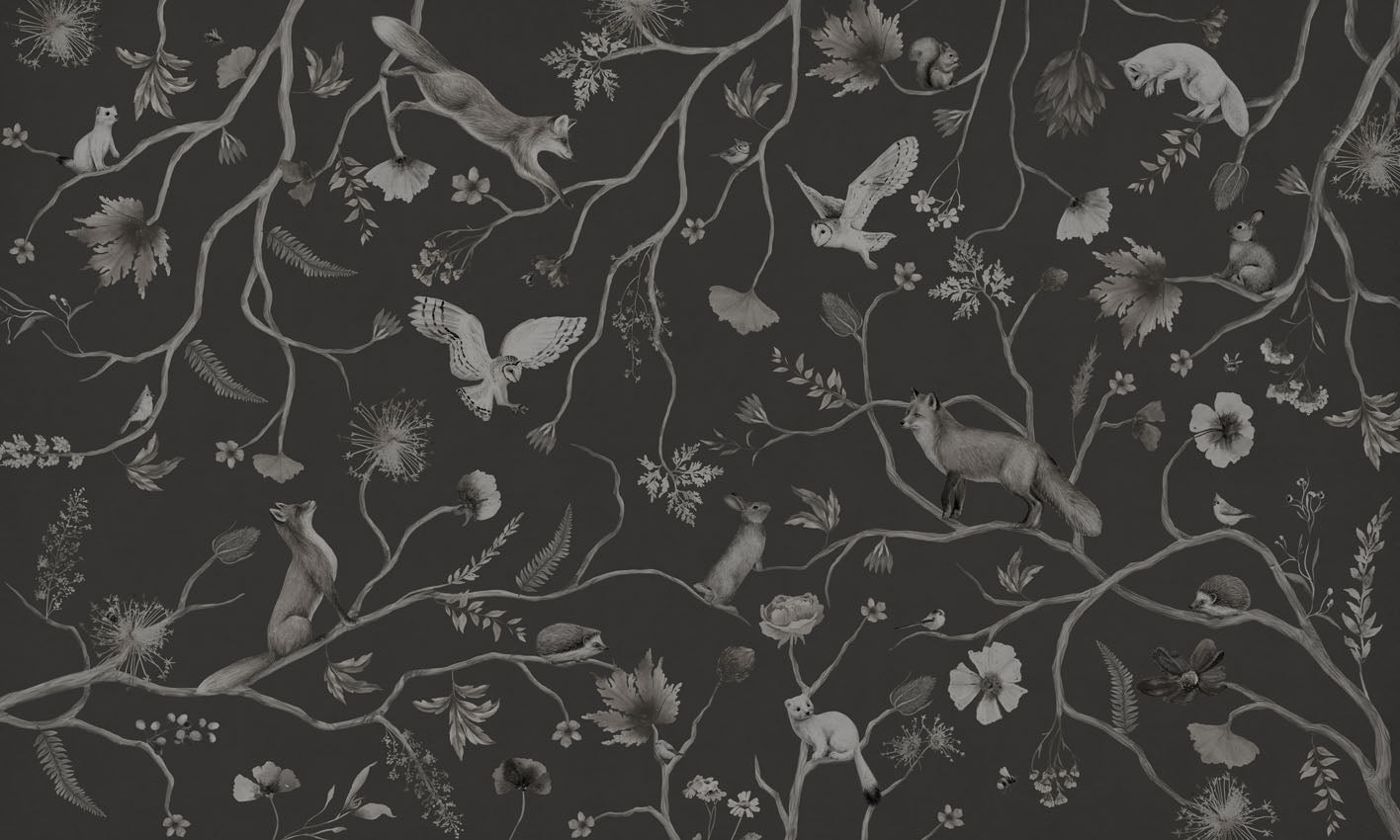 Playful Forest - Monochrome - black European mural wallpaper design for kids room — Artehub Egypt
