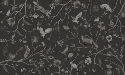 Playful Forest - Monochrome - black European mural wallpaper design for kids room — Artehub Egypt