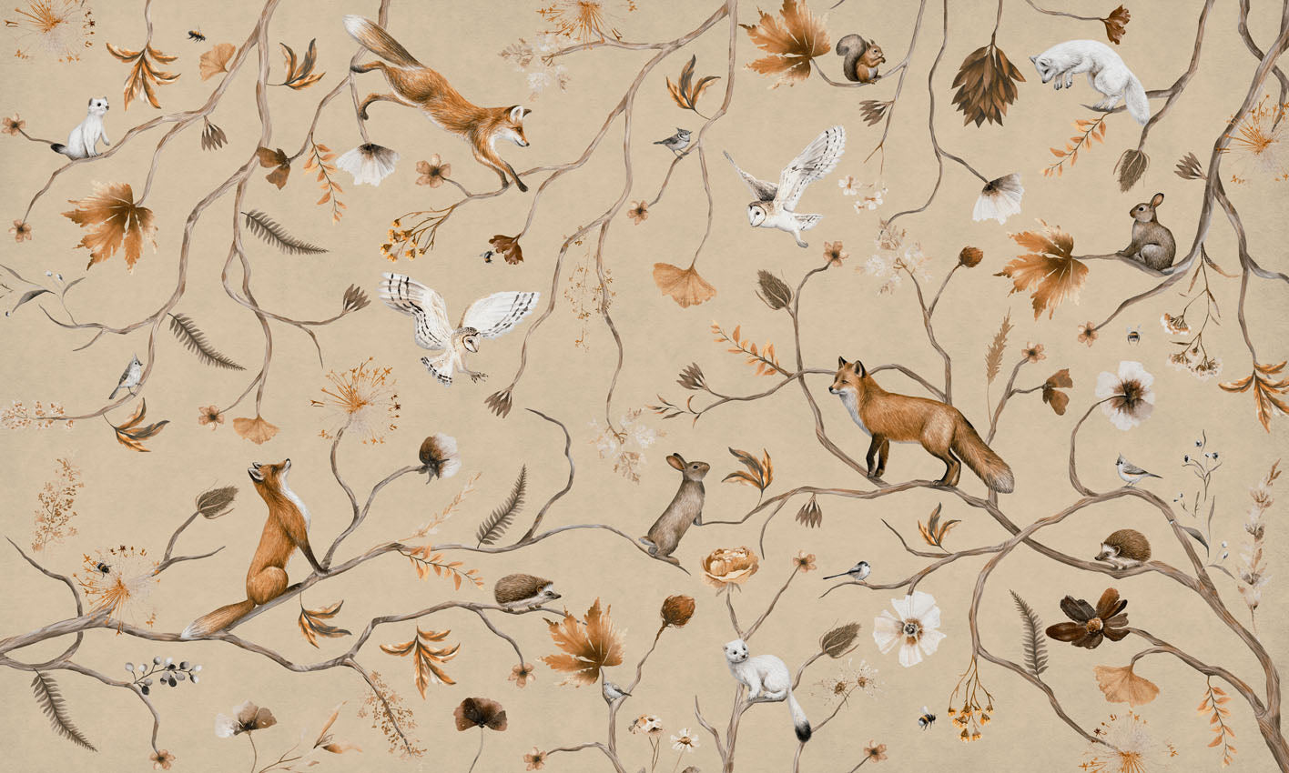 Playful Forest - beige European mural wallpaper design for kids room — Artehub Egypt