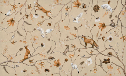 Playful Forest - beige European mural wallpaper design for kids room — Artehub Egypt