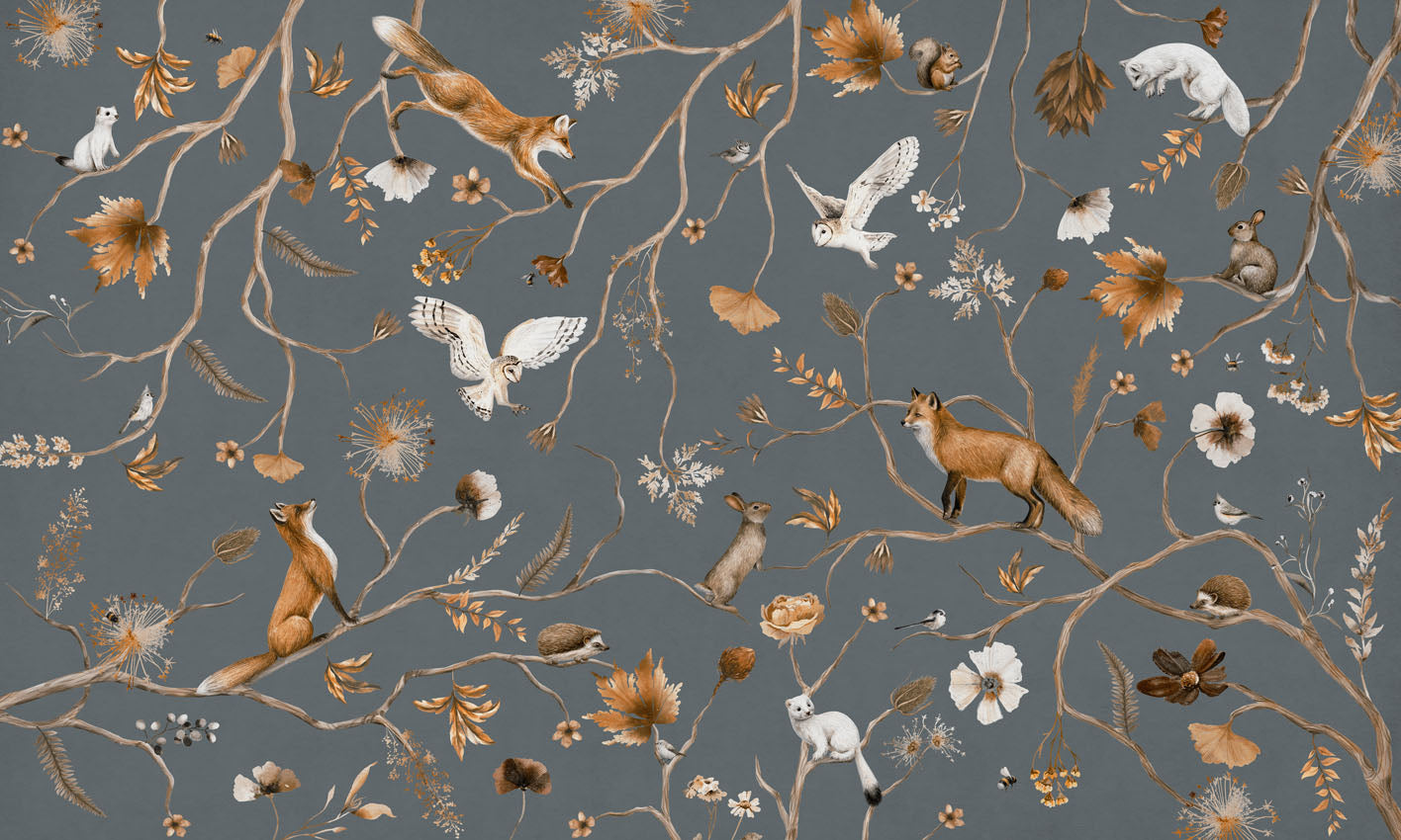Playful Forest - blue European mural wallpaper design for kids room — Artehub Egypt