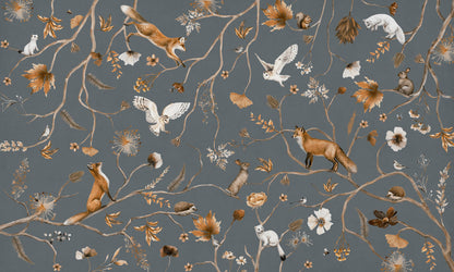 Playful Forest - blue European mural wallpaper design for kids room — Artehub Egypt