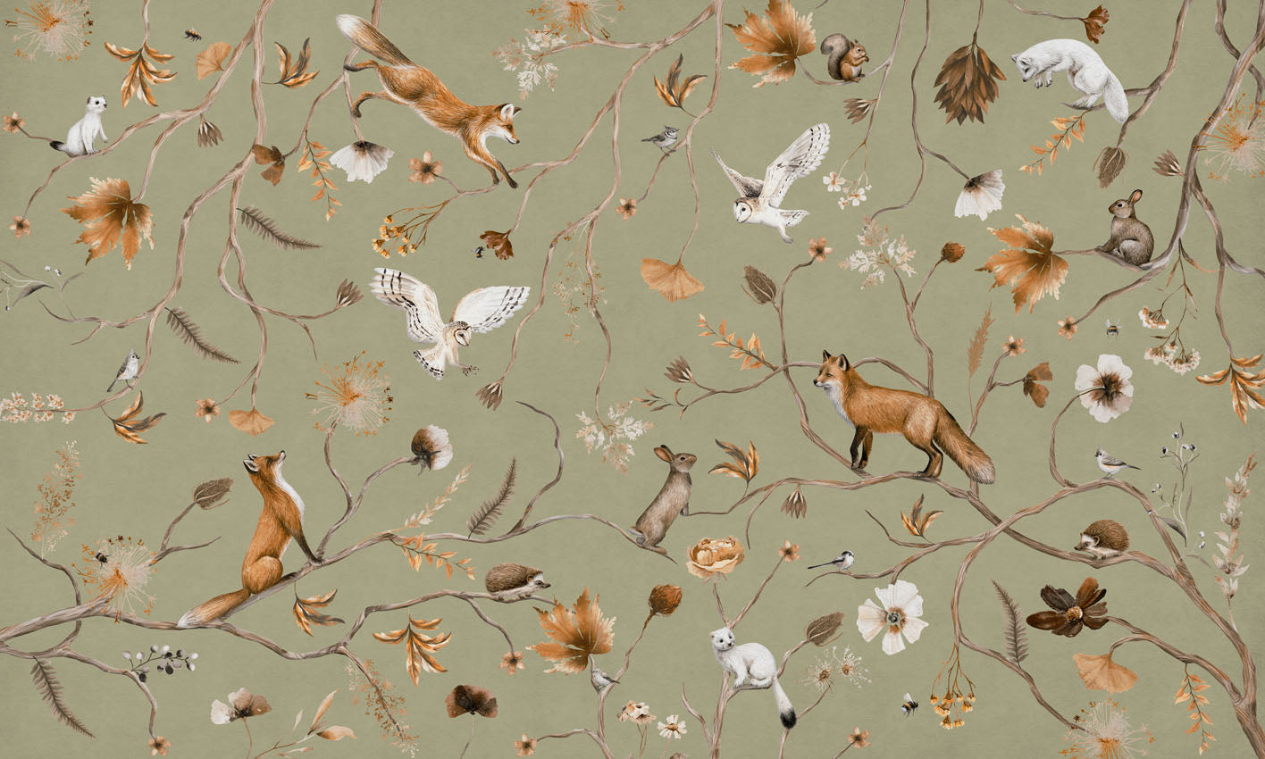 Playful Forest - green European mural wallpaper design for kids room — Artehub Egypt