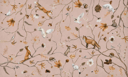 Playful Forest - pink European mural wallpaper design for kids room — Artehub Egypt