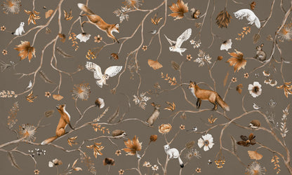 Playful Forest - taupe European mural wallpaper design for kids room — Artehub Egypt