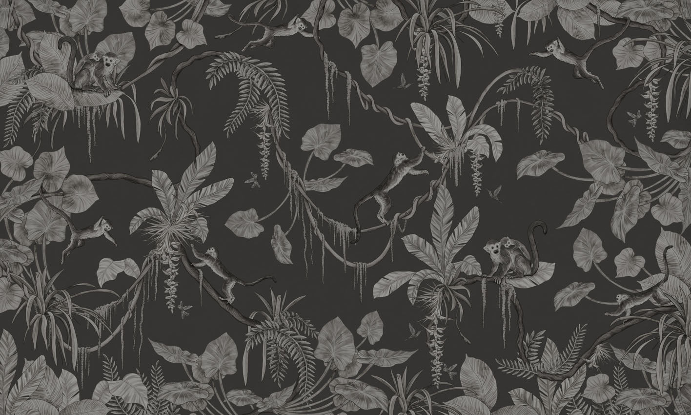 Playful Monkeys - Monochrome - black European mural wallpaper design for kids room — Artehub Egypt