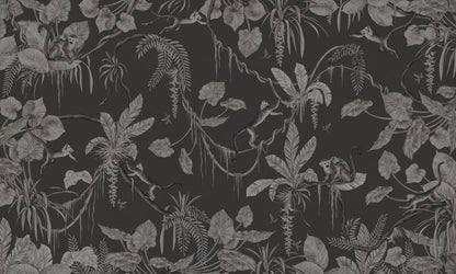 Playful Monkeys - Monochrome - black European mural wallpaper design for kids room — Artehub Egypt