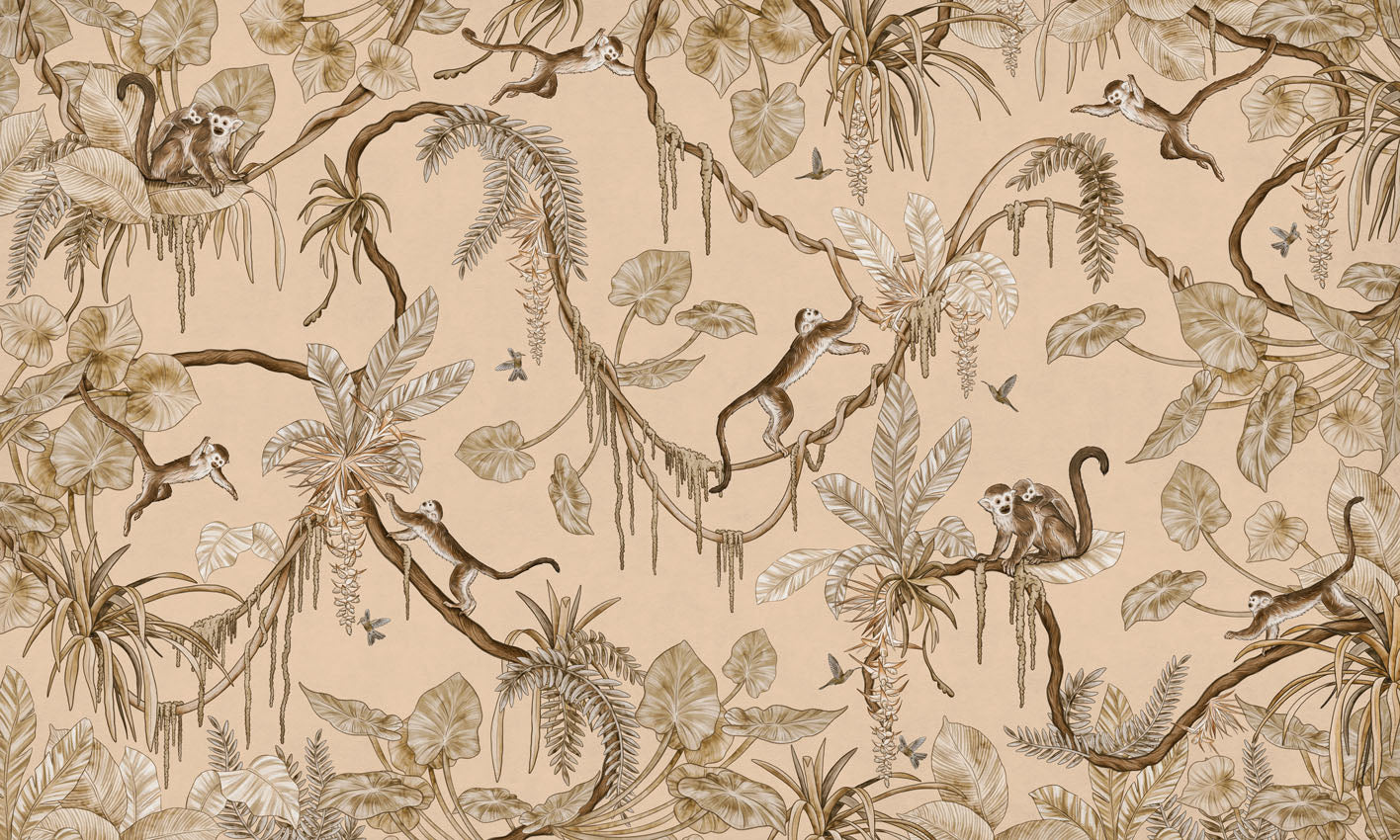 Playful Monkeys - Vintage - beige European mural wallpaper design for kids room — Artehub Egypt