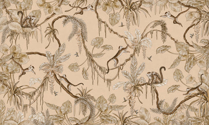 Playful Monkeys - Vintage - beige European mural wallpaper design for kids room — Artehub Egypt