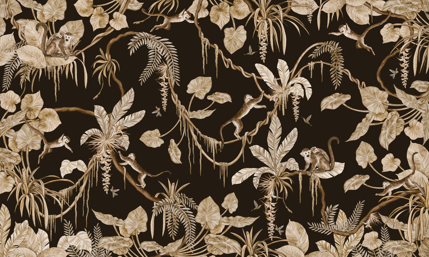 Playful Monkeys - Vintage - black European mural wallpaper design for kids room — Artehub Egypt