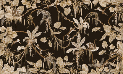 Playful Monkeys - Vintage - black European mural wallpaper design for kids room — Artehub Egypt