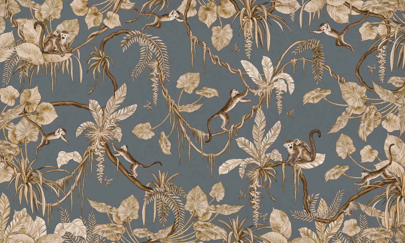 Playful Monkeys - Vintage - blue European mural wallpaper design for kids room — Artehub Egypt