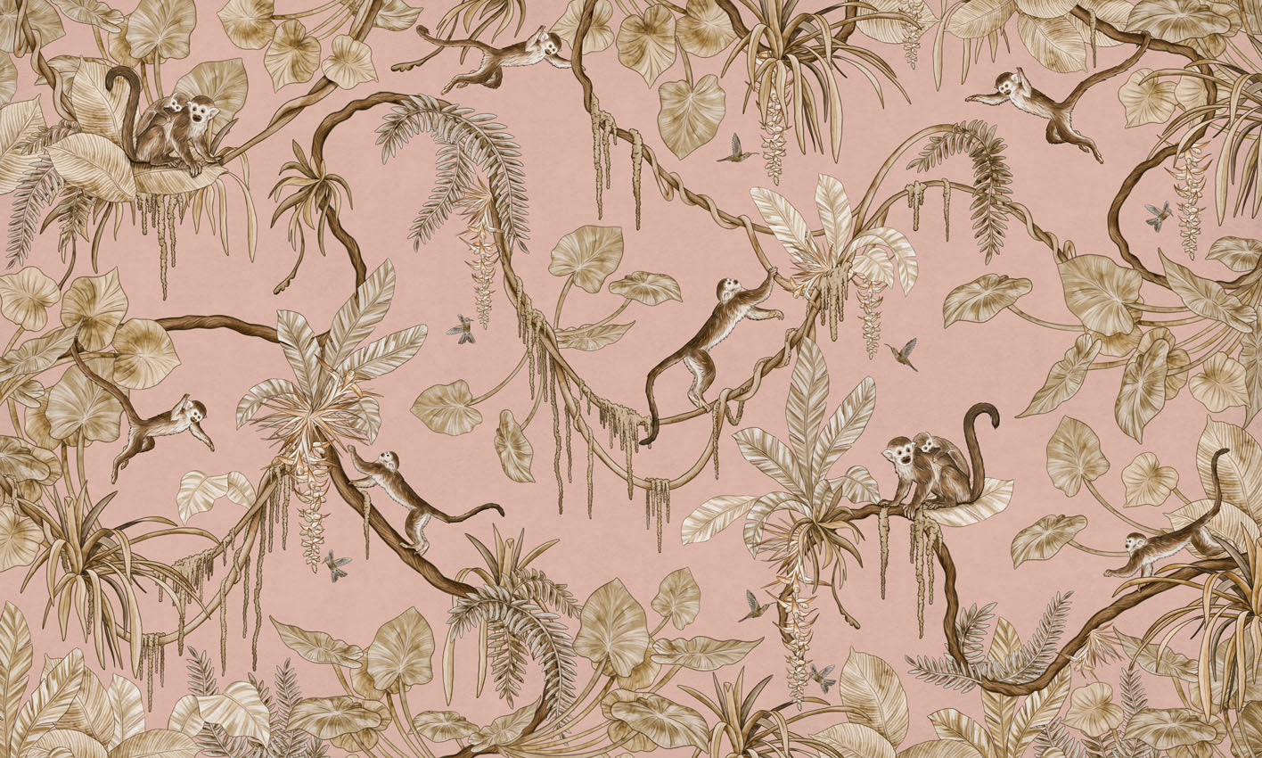 Playful Monkeys - Vintage - pink European mural wallpaper design for kids room — Artehub Egypt