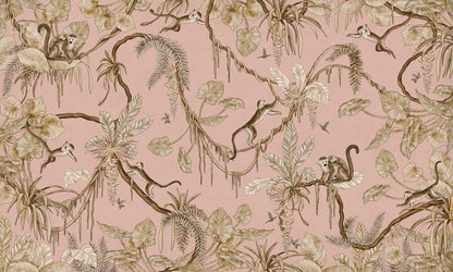 Playful Monkeys - Vintage - pink European mural wallpaper design for kids room — Artehub Egypt
