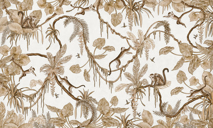 Playful Monkeys - Vintage - white European mural wallpaper design for kids room — Artehub Egypt